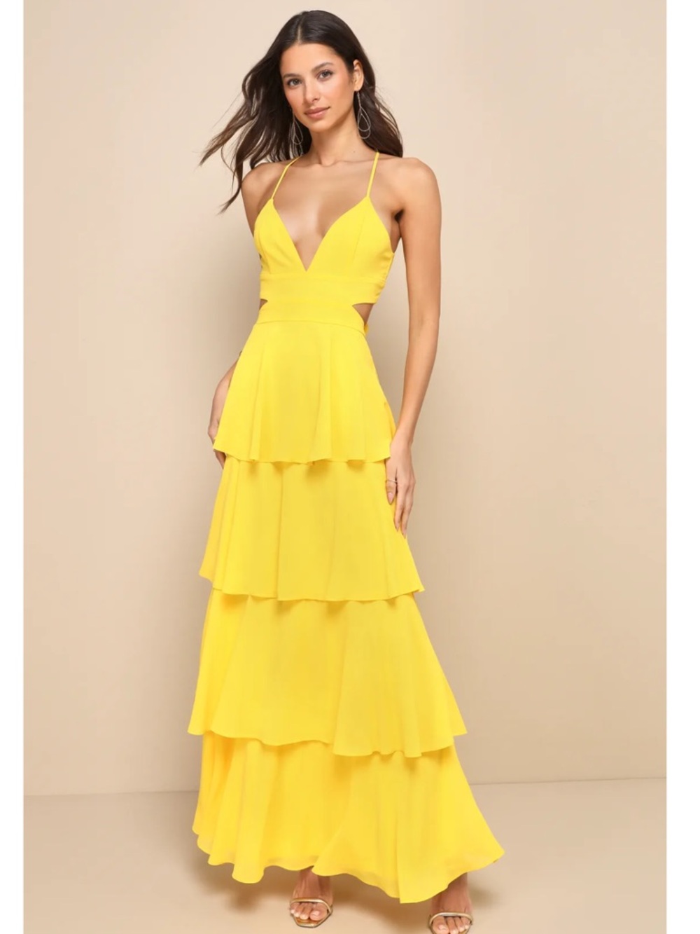 Lulu's Bright Yellow Tiered Maxi Dress